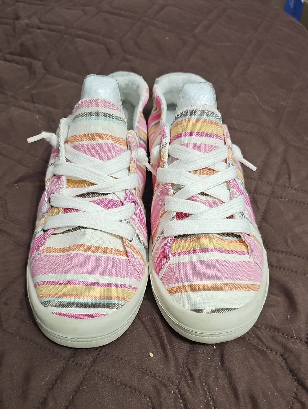 Forever 21 Pink and Multicolor Striped Lace-Up Sneakers